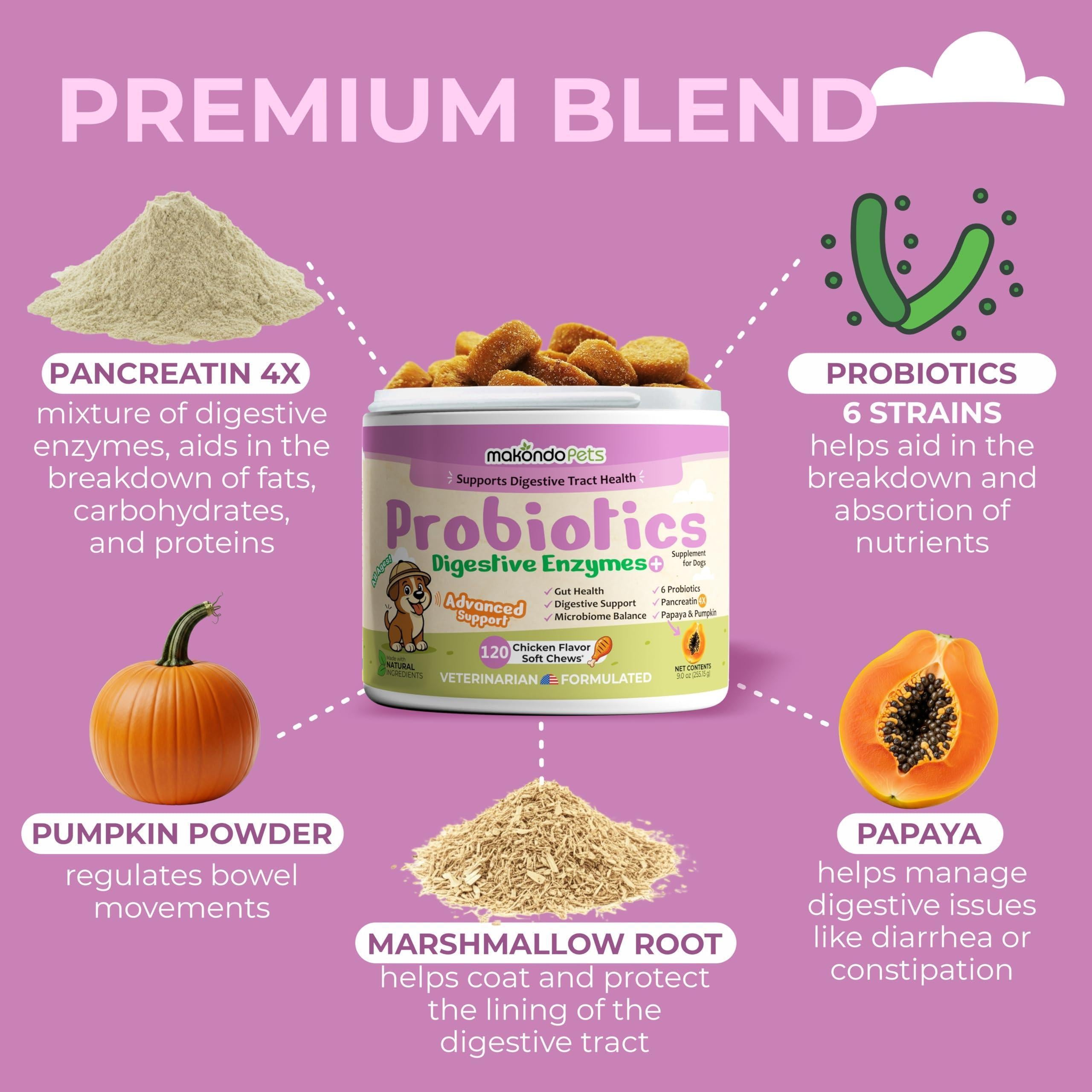 Probiotics for Dogs 120 Dog Probiotics Chews Digestive Enzymes & Pumpkin Support Gut Health Gas Diarrhea & Constipation Relief Itchy Skin Yeast Balance Allergies Pet Advanced Supplements