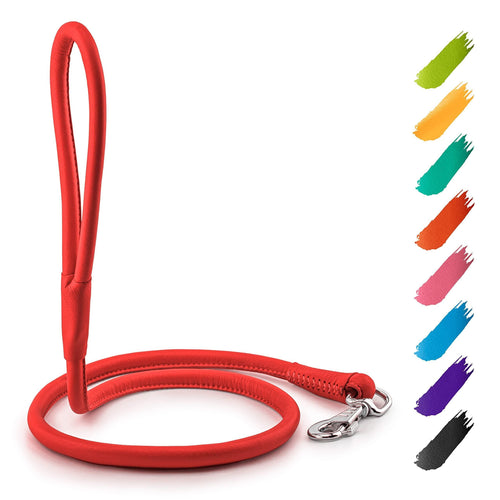 Red Rolled Leather Dog Leash 4Ft X 0.3 in for Small Medium Large Dogs Heavy